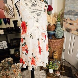 Y2K Secret Treasure Rose Print Slit Front Chimise Slip Dress. L- XL Fit